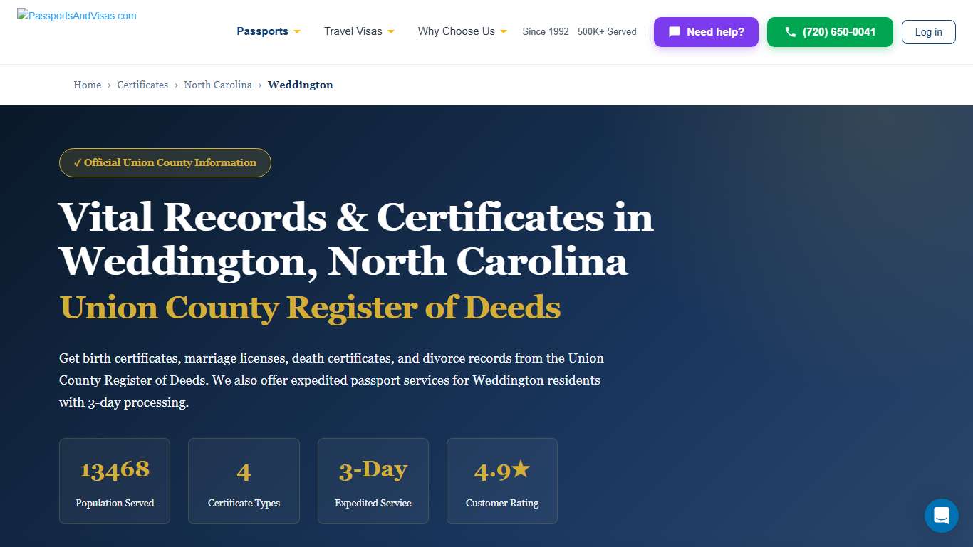 Birth, Marriage & Death Certificates in Weddington, NC | Union County Vital Records